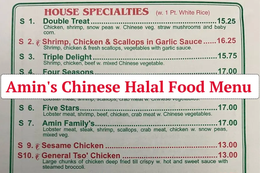 Amin's Chinese Halal Food Menu