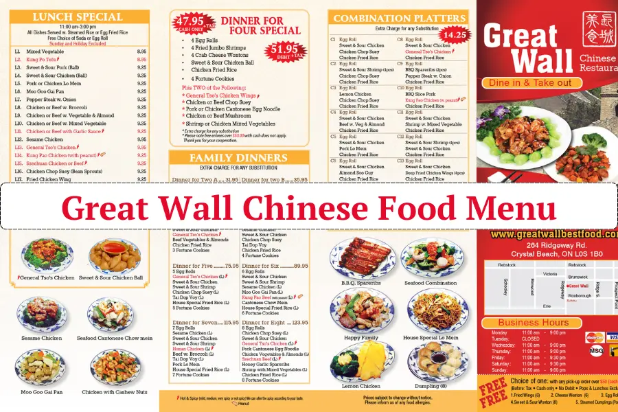 Great Wall Chinese Food Menu