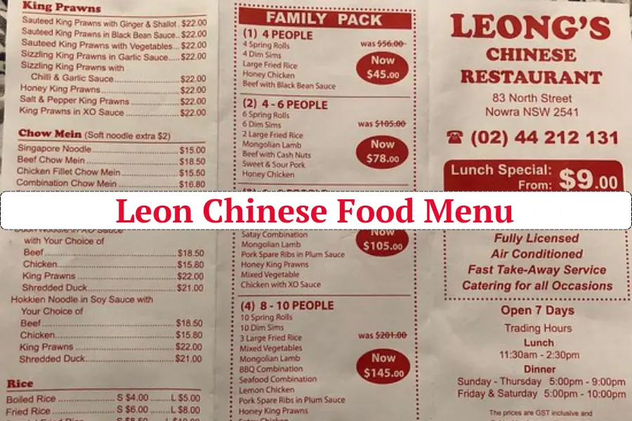 Leon Chinese food menu