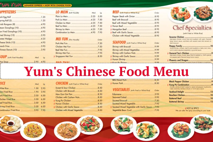 Yum's Chinese Food Menu