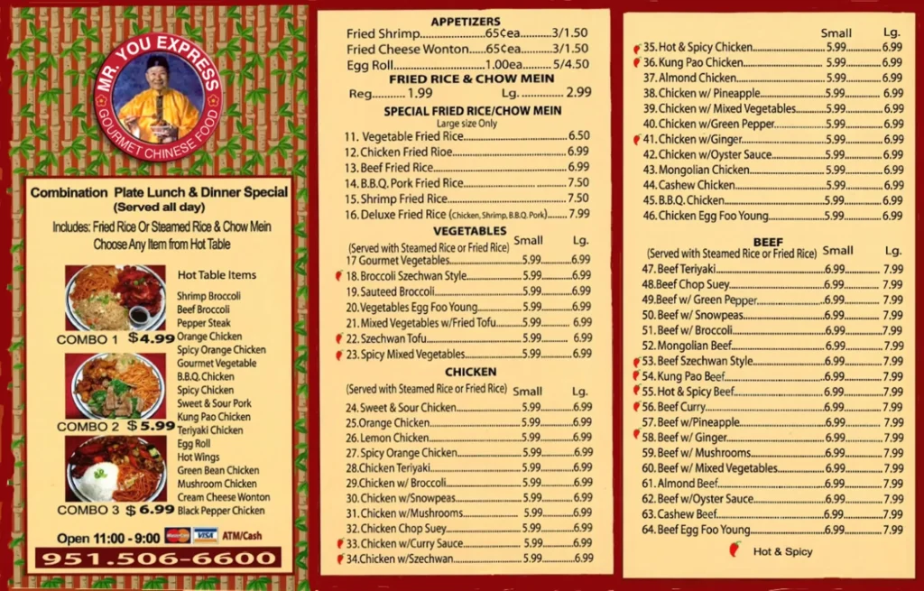 Mr You's Chinese Food Menu PDF