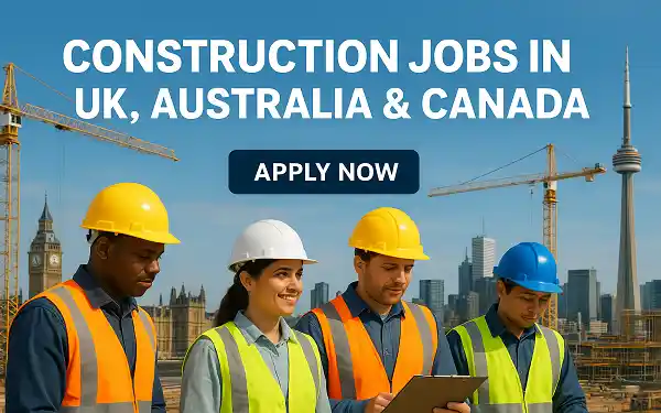 Construction Jobs in UK, Australia & Canada with Visa Sponsorship
